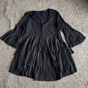 Zara Women’s M Black Dress Ruffle Pleated‎ Gothic Bell Sleeve